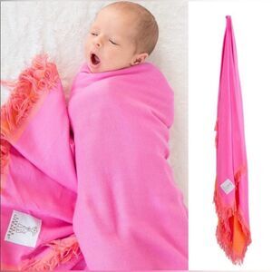 Little Giraffe Hot Pink Orange Rayon Marrakech Frayed Baby Blanket Swaddle 44X44